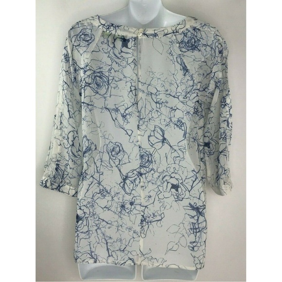 Sam Edelman Blue White Floral Print Pullover Top S - Picture 3 of 6